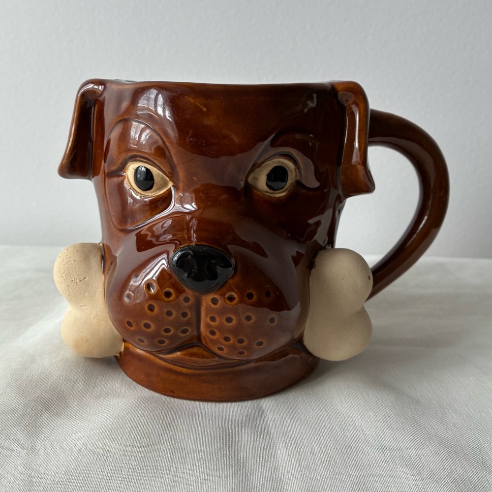 Brown Dog Face Ceramic Mug with Cream Bone Accent - Brand